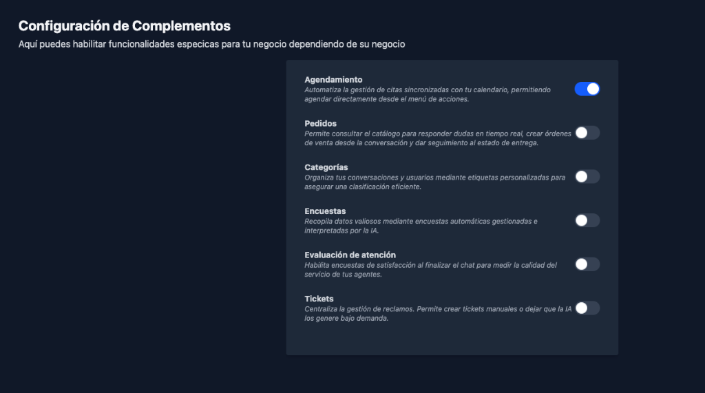 Panel de configuración general