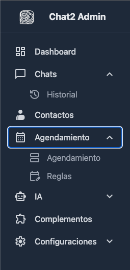 Menú lateral de agendamiento